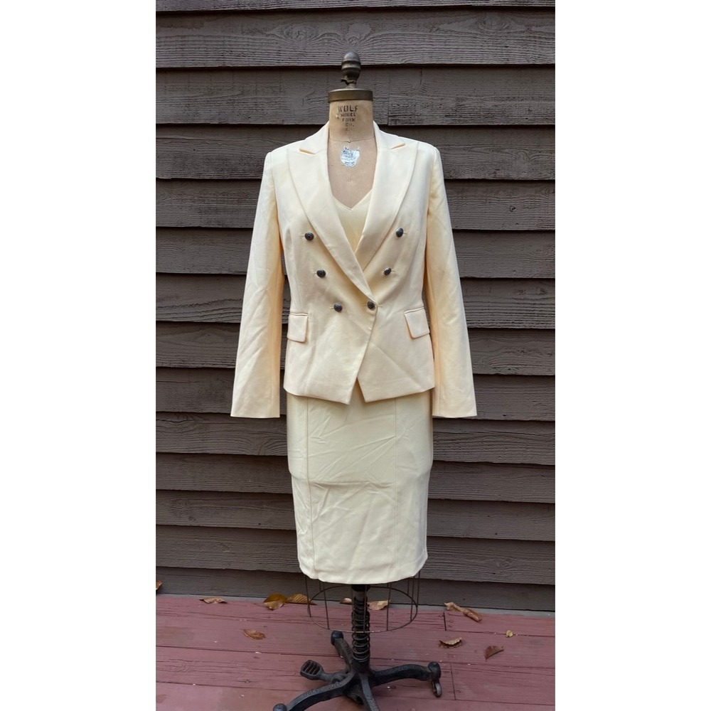White House Black Market Canary Yellow Blazer & Body Perfecting Dress Set 8 NWT
